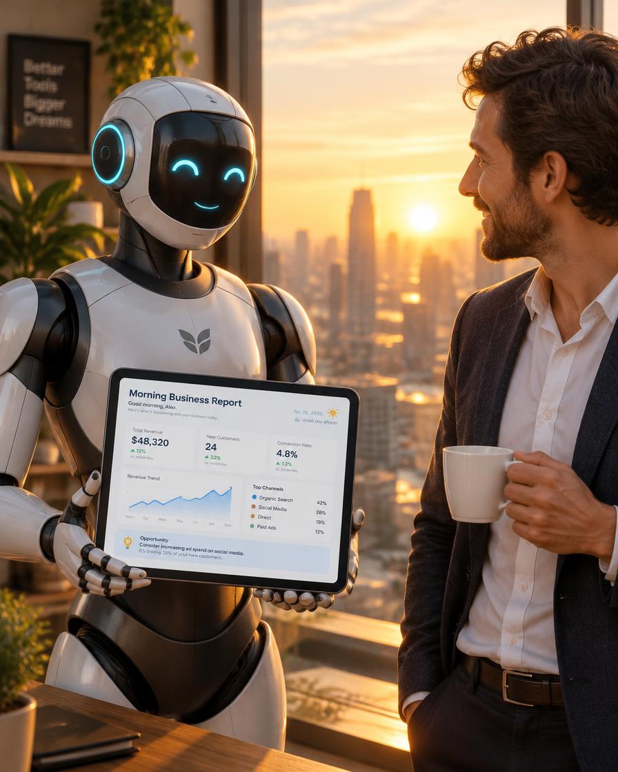 Autopilot AI agent delivering a morning business report