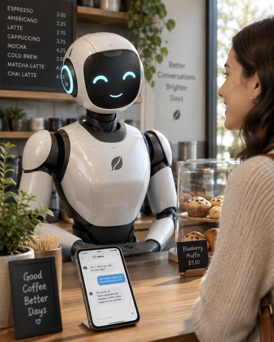 Front Desk AI agent helping a café customer